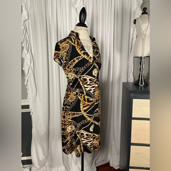 Cache Dress Black & Gold Leopard Chain Pattern size Large - Picture 2 of 4
